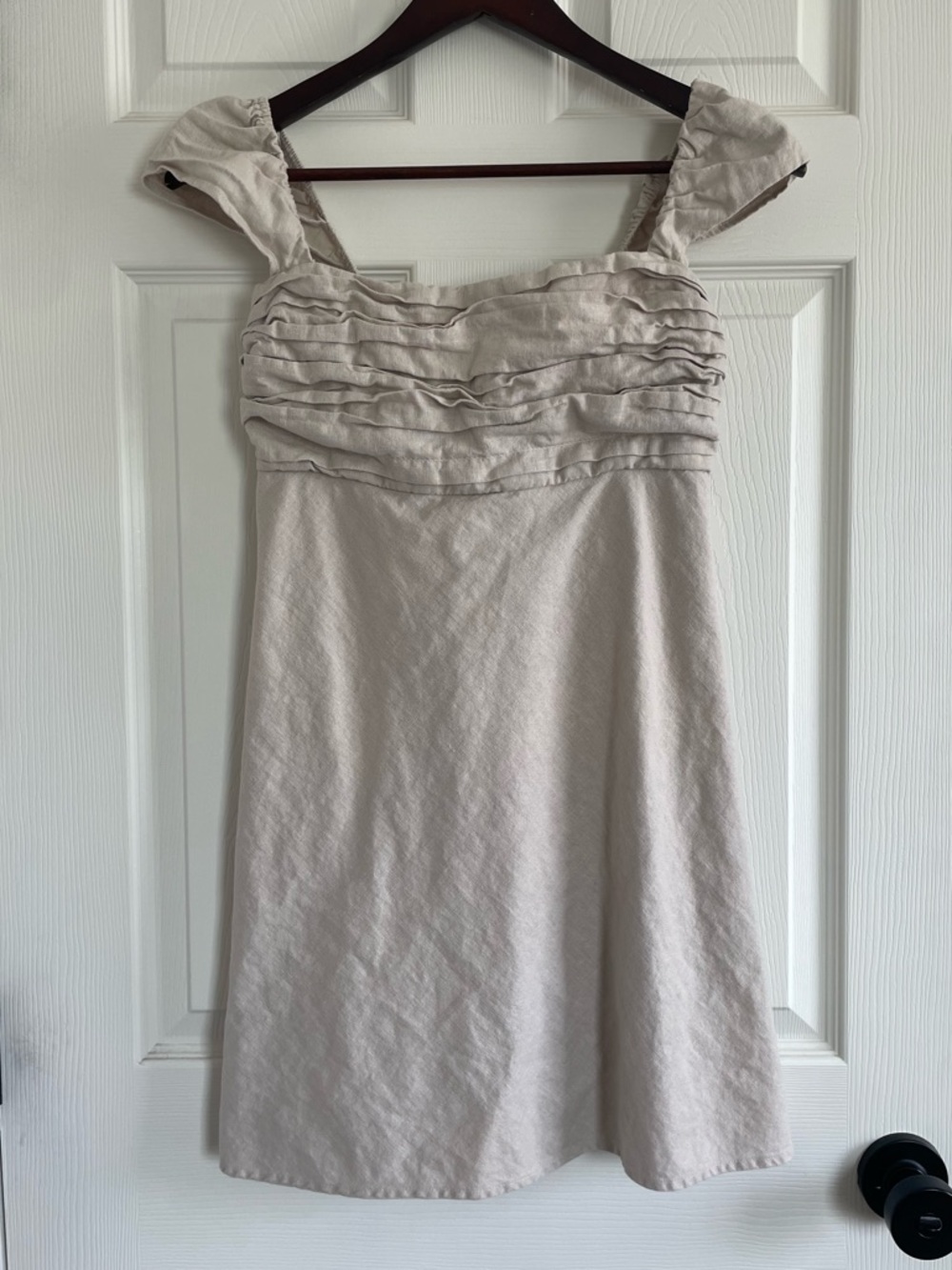 Abercrombie Smocked Mini Dress | Light Beige Cottagecore Sundress